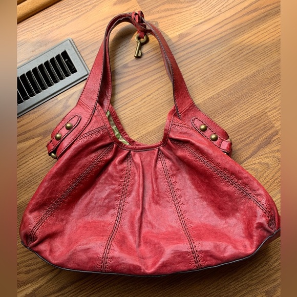 Fossil Red Handbag Purse Women Accessories Medium Leather Shoulder Bag - Picture 1 of 4